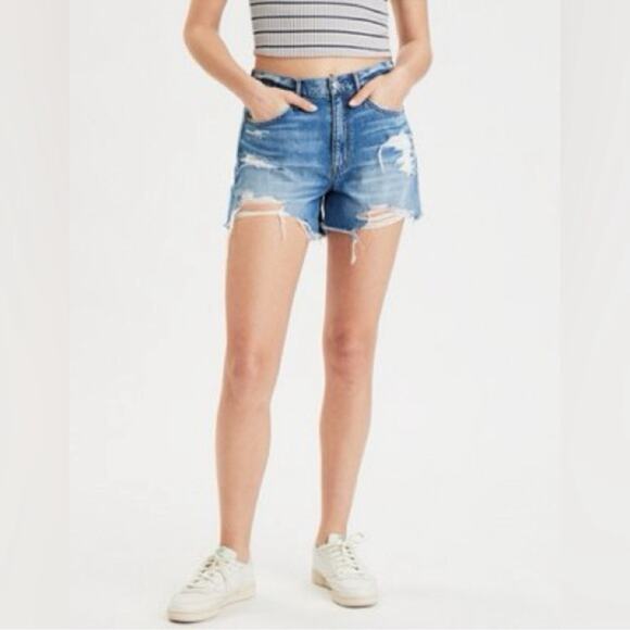 American Eagle 90s Boyfriend Denim Shorts Distressed Size 2 High Rise - Picture 10 of 10